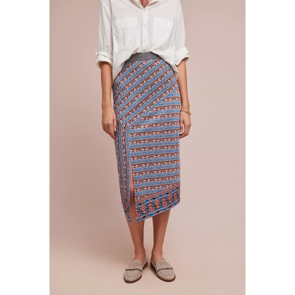 Anthropologie Akemi + Kin Yana Midi Skirt Women S Blue Geometric Southwestern